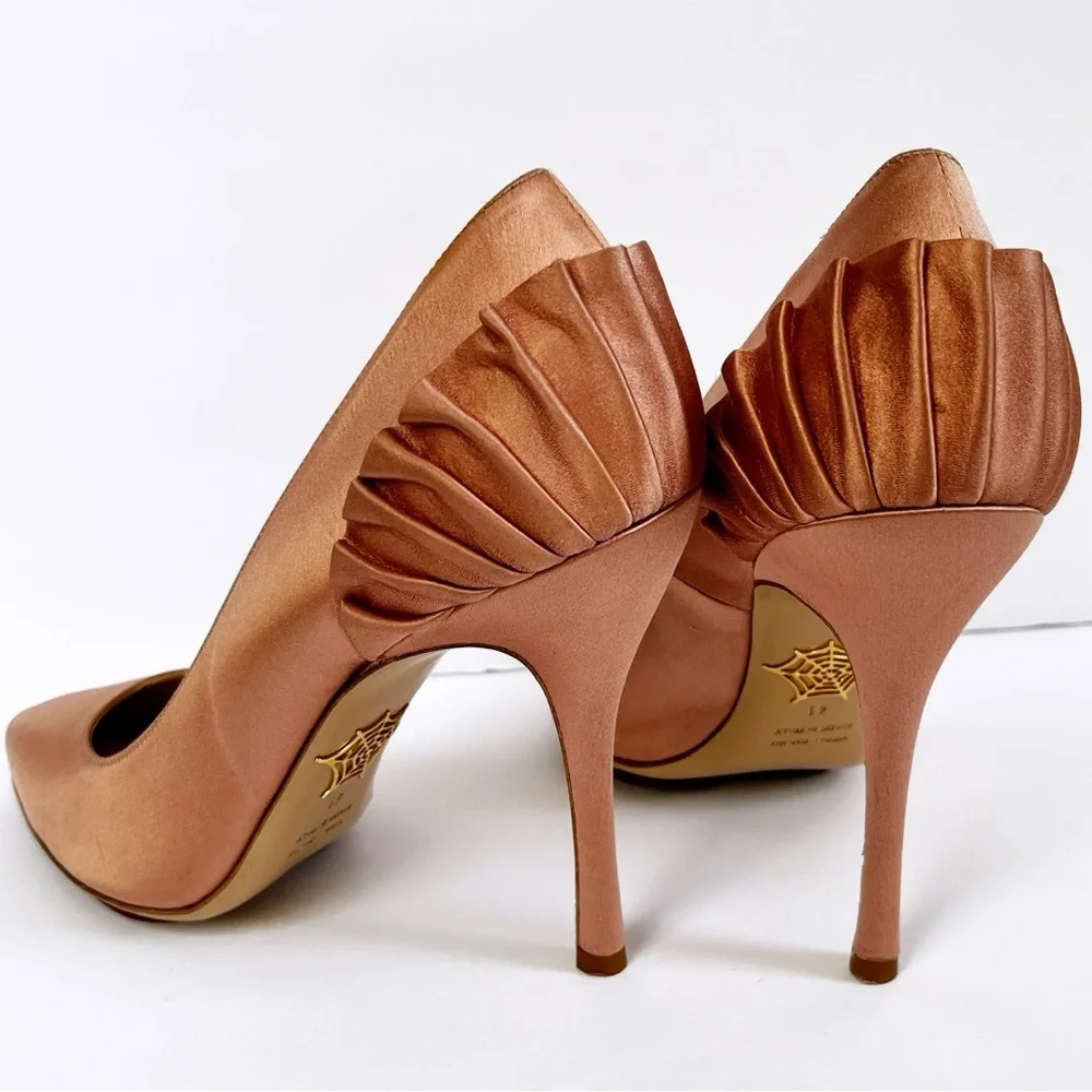 Charlotte Olympia Satin Blush Debbie High Heel Pleated Pump